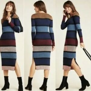 Anthropologie Lorna Midi Sweater Dress Wide Stripes By Dolan Left Coast • Small